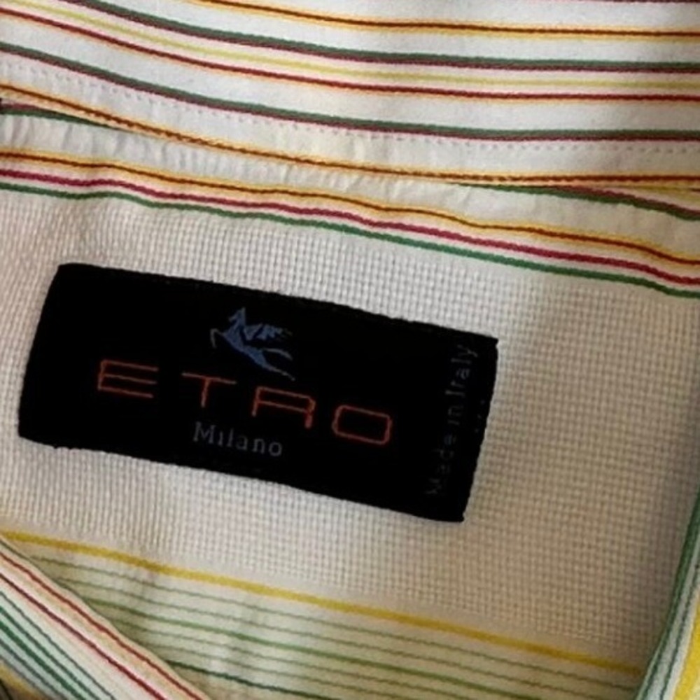 Etro Milano Striped Button Down Shirt Multi Color Made Italy Men's Size 41 - Picture 5 of 5